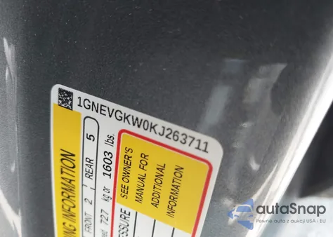 2019 Chevrolet Traverse 1Lt z USA, uszkodzony, nr VIN 1GNEVGKW0KJ263711